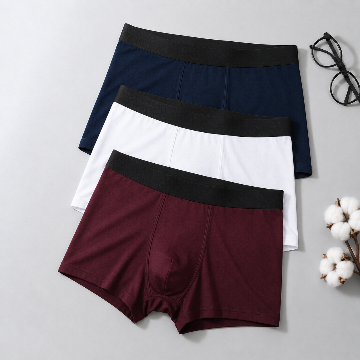 Premium Men's Solid Color Boxer Briefs โ Pack of 3 | Ultra-Soft Stretch Trunks | Everyday Comfort Underwear for Men