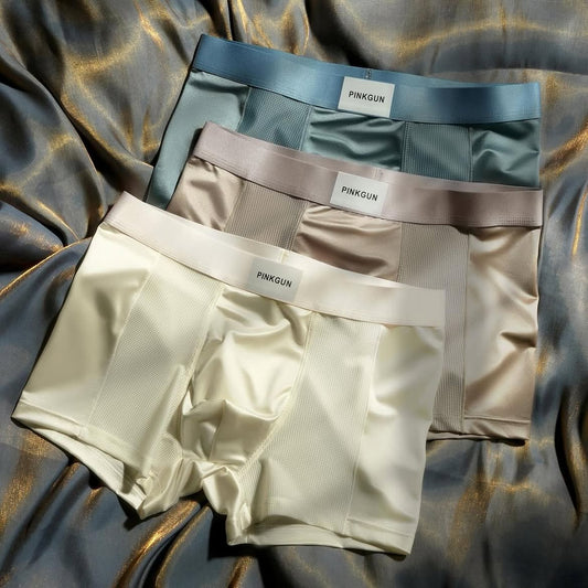 Premium Ice Silk Textured Boxer Briefs, Soft Breathable Underwear with Smooth Elastic Waistband (Pack Of 3)