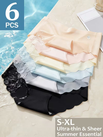 Women’s Ultra-Thin Seamless Panties – Pack of 6 | Sheer Lightweight Scallop Edge Briefs | Summer Comfort Underwear