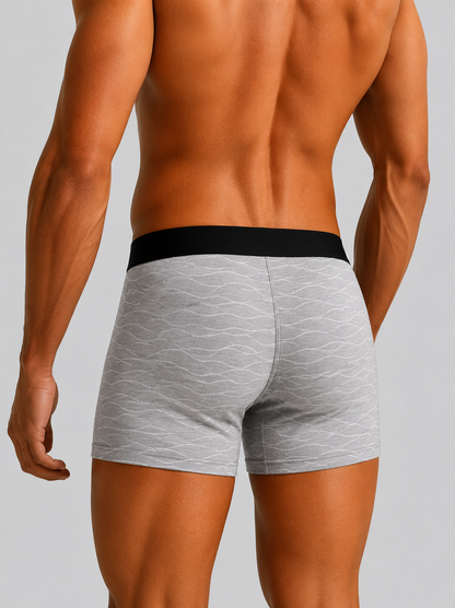 ZENVA Glacier Grey Wave Print Boxer Briefs for Men | Ultra-Soft Stretch | Breathable Everyday Comfort (PACK OF 3)