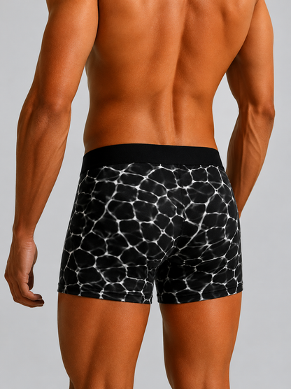 ZENVA Premium Men's Black Stone Pattern Boxer Briefs – Ultra Soft, Breathable & 4-Way Stretch (PACK OF 3)
