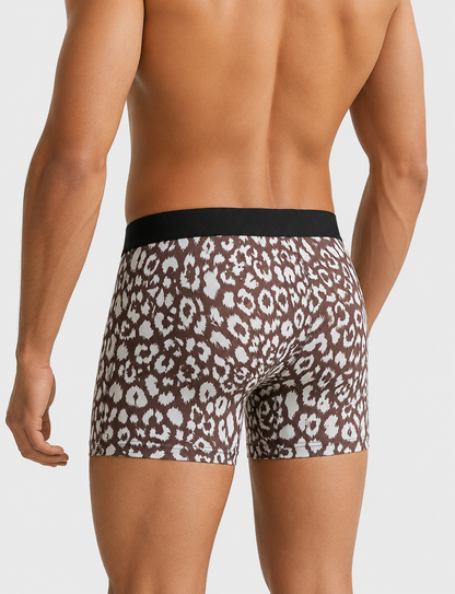 ZENVA Premium Men's Leopard Print Boxer Briefs – Brown & White | Ultra Soft, Breathable & 4-Way Stretch (PACK OF 3)