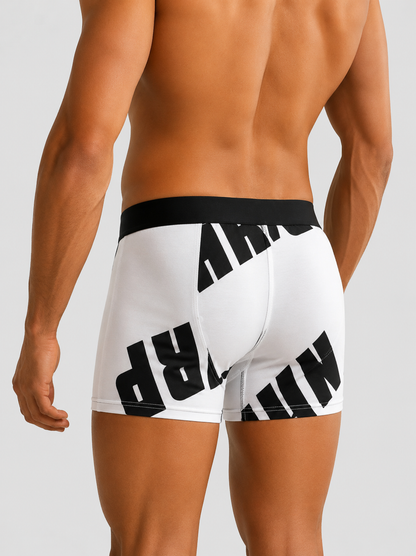 ZENVA Premium Men's Graphic Print Boxer Briefs – White & Black | Ultra Soft, Breathable & 4-Way Stretch (PACK OF 3)