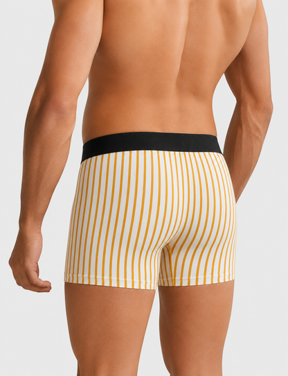 ZENVA Premium Men's Striped Boxer Briefs – White & Mustard Gold | Ultra Soft, Breathable & 4-Way Stretch (PACK OF 3)