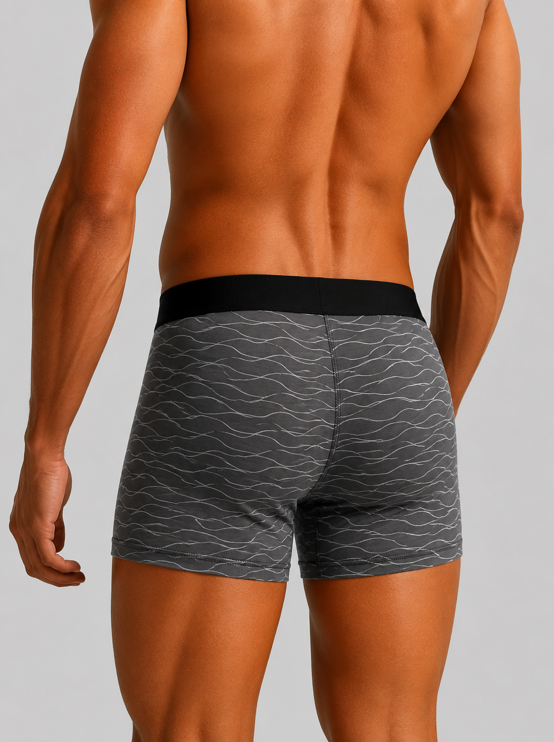 ZENVA Steel Grey Wave Print Boxer Briefs for Men | Ultra-Soft Stretch | Breathable Performance Underwear (PACK OF 3)