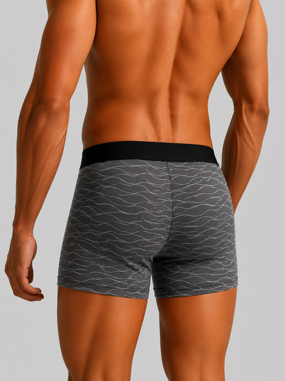 ZENVA Steel Grey Wave Print Boxer Briefs for Men | Ultra-Soft Stretch | Breathable Performance Underwear (PACK OF 3)