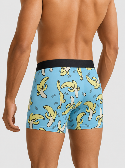 ZENVA Premium Men's Banana Print Boxer Briefs – Sky Blue | Ultra Soft, Breathable & 4-Way Stretch
