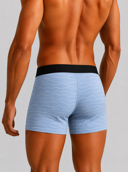 Men’s Wave Print Boxer Briefs – Pack of 3 | Soft Stretch Trunks | Premium Everyday Underwear for Men