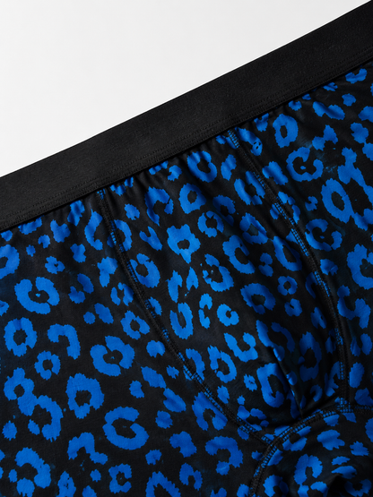 ZENVA Premium Men's Blue Leopard Print Boxer Briefs – Ultra Soft, Breathable & 4-Way Stretch (PACK OF 3)