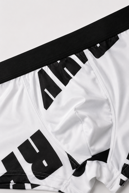 ZENVA Premium Men's Graphic Print Boxer Briefs – White & Black | Ultra Soft, Breathable & 4-Way Stretch (PACK OF 3)