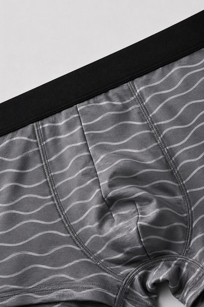 ZENVA Steel Grey Wave Print Boxer Briefs for Men | Ultra-Soft Stretch | Breathable Performance Underwear (PACK OF 3)