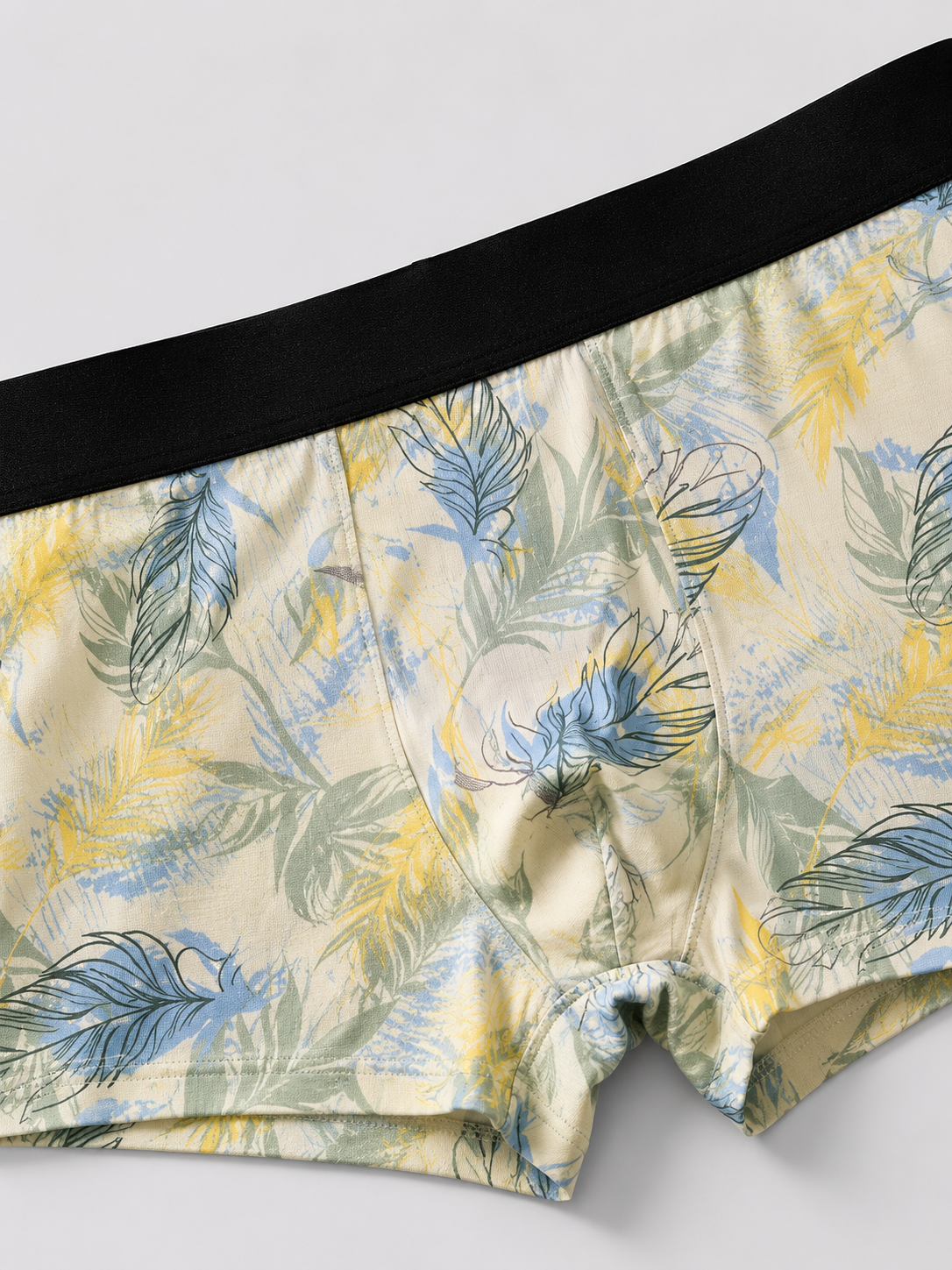 ZENVA Premium Men's Tropical Leaf Boxer Briefs – Pastel Ivory | Ultra Soft, Breathable & 4-Way Stretch (PACK OF 3)