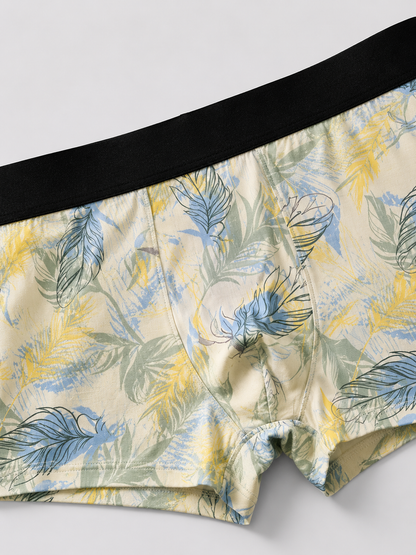 ZENVA Premium Men's Tropical Leaf Boxer Briefs – Pastel Ivory | Ultra Soft, Breathable & 4-Way Stretch (PACK OF 3)