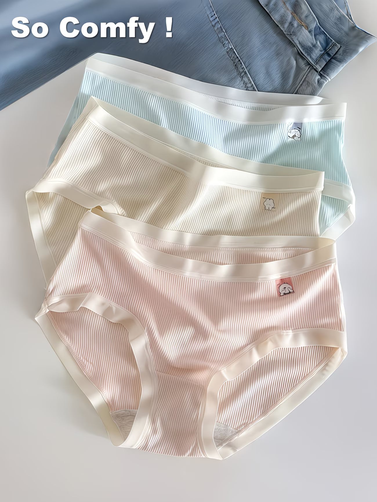 Women’s Ribbed Soft-Stretch Mid-Waist Panties – Pack of 3