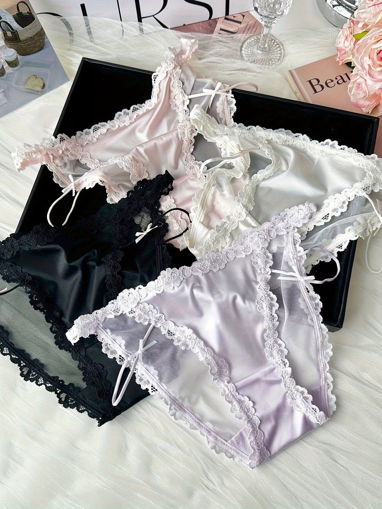 Luxe Lace Satin Panties – Ultra Soft Elegant Comfort | Premium (4PCS Pack)