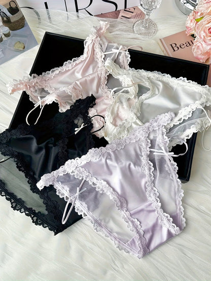 Luxe Lace Satin Panties – Ultra Soft Elegant Comfort | Premium (4PCS Pack)