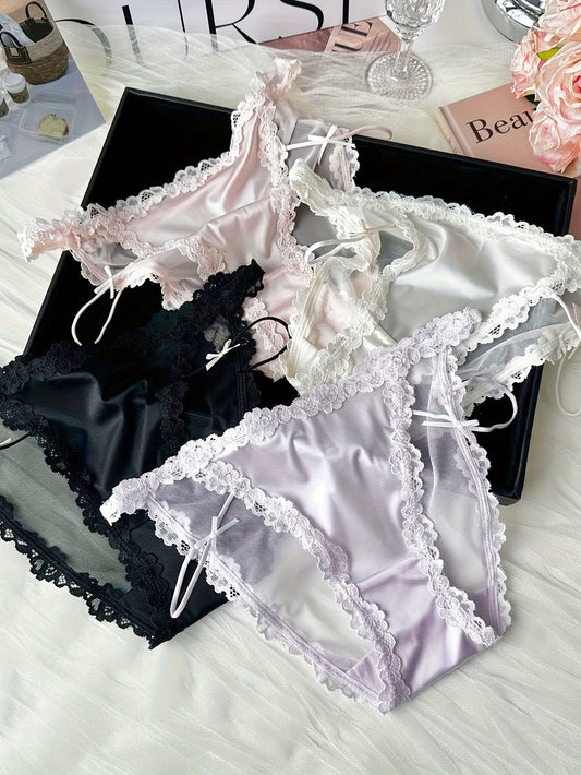 Luxe Lace Satin Panties – Ultra Soft Elegant Comfort | Premium (4PCS Pack)
