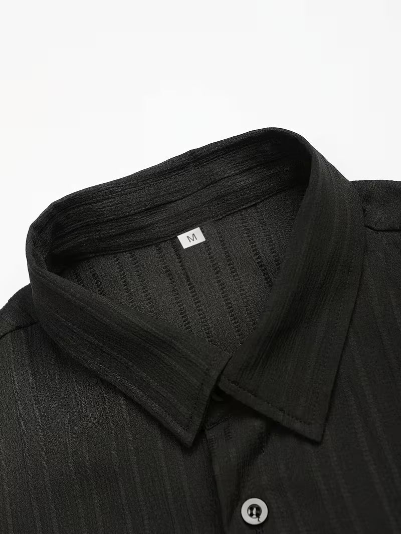 Men's Casual 2pcs Set, Featuring a Stand-up Collar Short-sleeve Cardigan andastic-w Elaist Straight-leg Trousers, Suitable for Daily Casual Outings (Black)