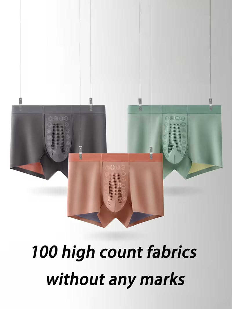 New High-Quality AB Dual-Color Fashion Ice Silky Fiber Fabric Men's Boxer Briefs, Quick-Dry Breathable Seamless Contrast Color Men's Underwear (Pack Of 3)