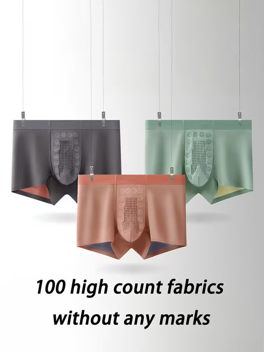New High-Quality AB Dual-Color Fashion Ice Silky Fiber Fabric Men's Boxer Briefs, Quick-Dry Breathable Seamless Contrast Color Men's Underwear (Pack Of 3)