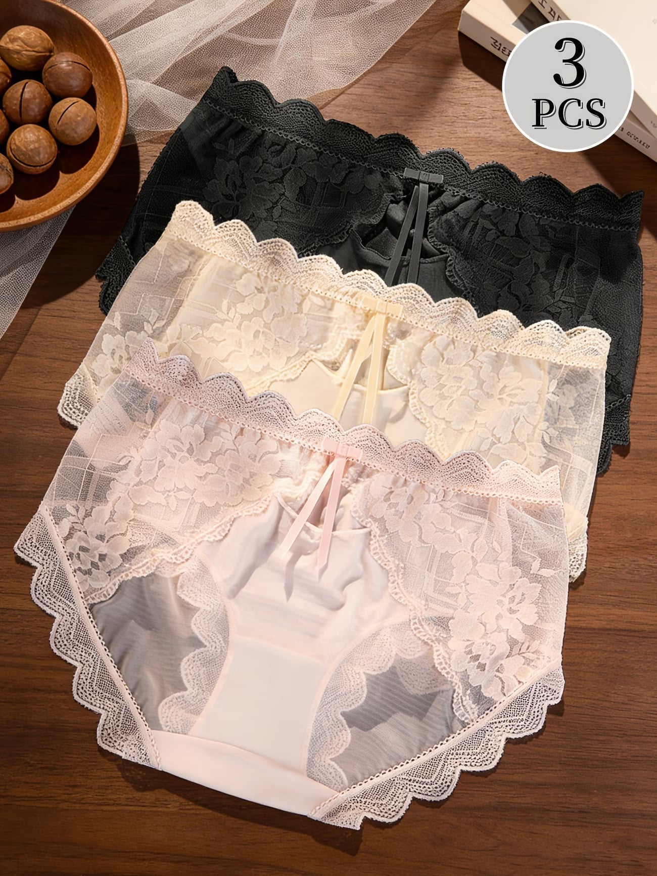 Women’s Seamless Floral Lace Bikini Panty | Soft Stretchable Low Waist Brief | Premium Comfortable Lingerie for Women(PACK OF 3)