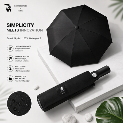 Smart Waterproof Umbrella with Hidden Cover, Premium Compact Waterproof – No-Drip Cover