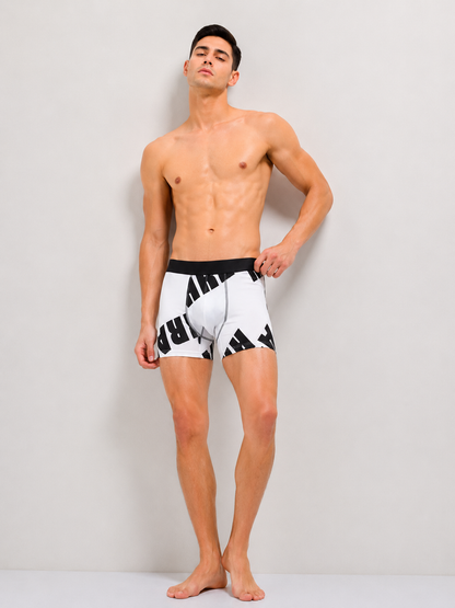 ZENVA Premium Men's Graphic Print Boxer Briefs – White & Black | Ultra Soft, Breathable & 4-Way Stretch (PACK OF 3)