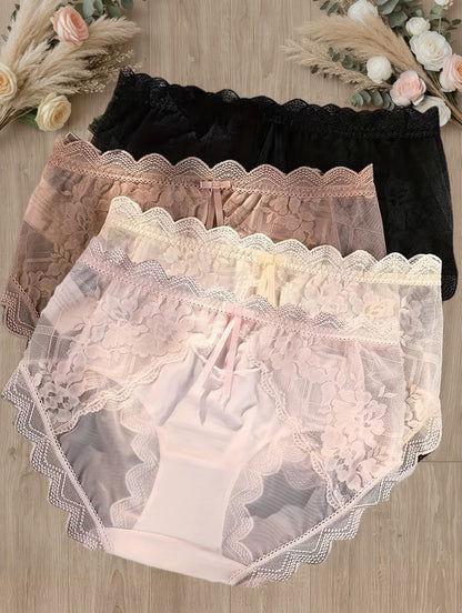 Sheer Lace Comfort Panties – Ultra Soft Breathable Elegance | Premium (4PCS Set)Product