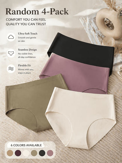 Women’s Ultra-Soft Seamless Panties | Breathable Stretch Mid-Waist Underwear for All-Day Comfort(PACK OF 4)