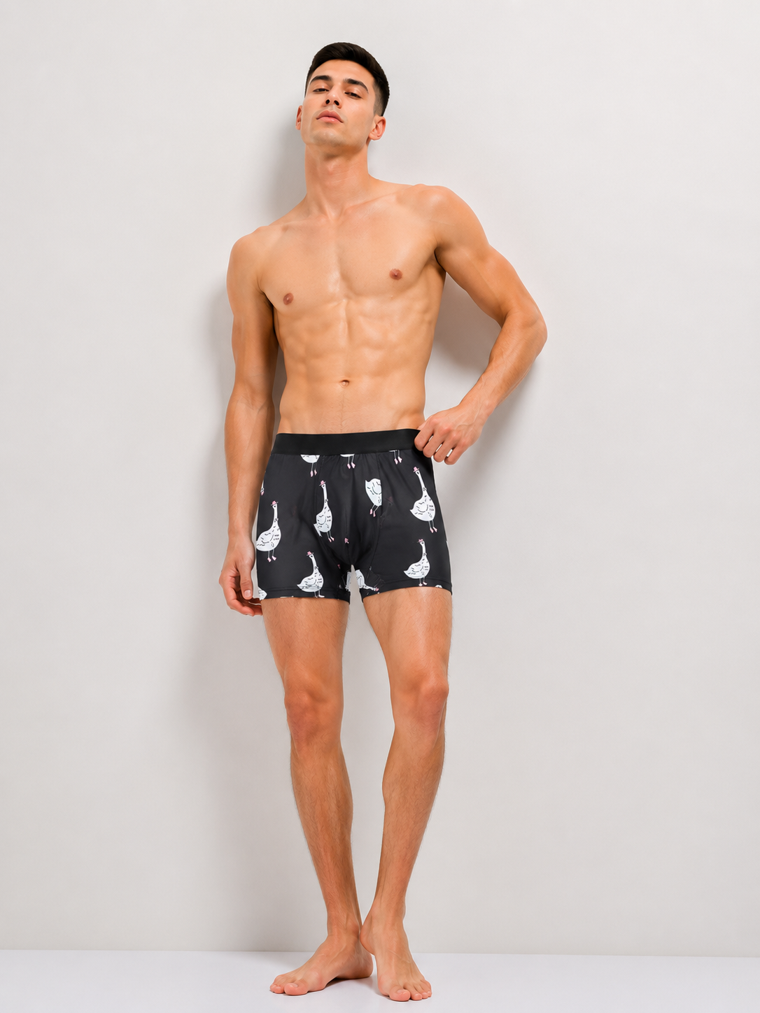 ZENVA Premium Men's Goose Print Boxer Briefs – Charcoal Black| Ultra Soft, Breathable & 4-Way Stretch (PACK OF 3)