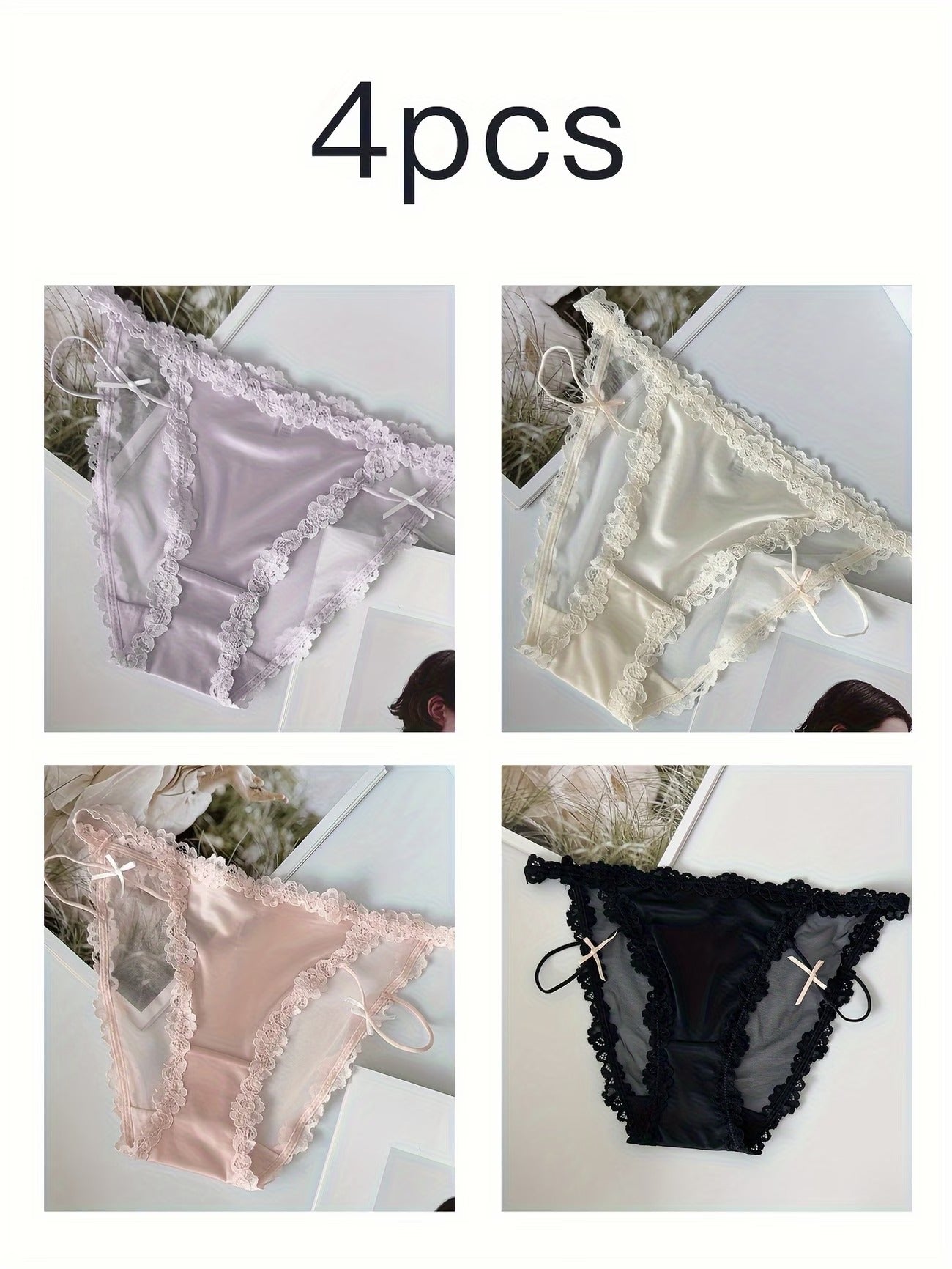 Luxe Lace Satin Panties – Ultra Soft Elegant Comfort | Premium (4PCS Pack)