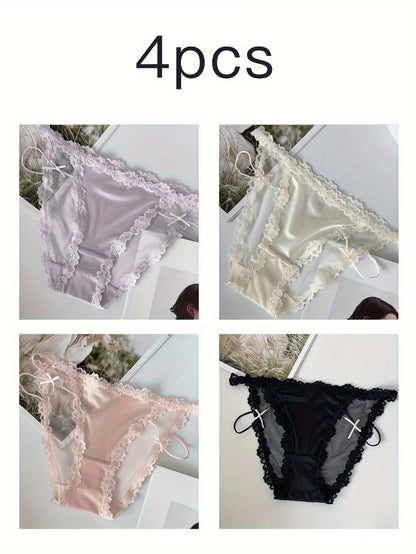 Luxe Lace Satin Panties – Ultra Soft Elegant Comfort | Premium (4PCS Pack)