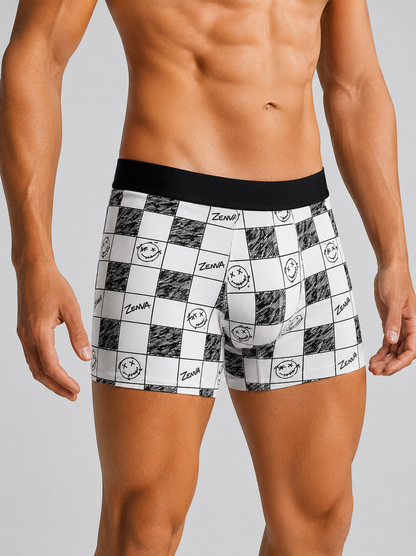 ZENVA Premium Black & White Checker Print Boxer Briefs for Men | Ultra-Soft Stretch | Breathable Everyday Underwear (PACK OF 3)