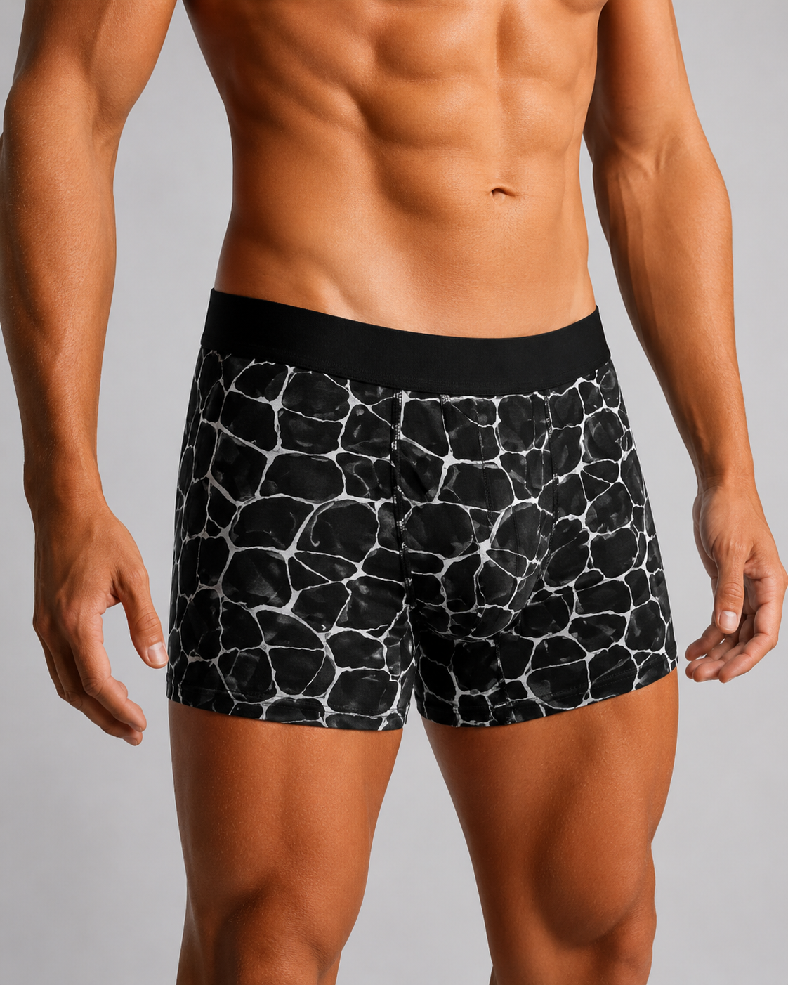 ZENVA Premium Men's Black Stone Pattern Boxer Briefs – Ultra Soft, Breathable & 4-Way Stretch (PACK OF 3)