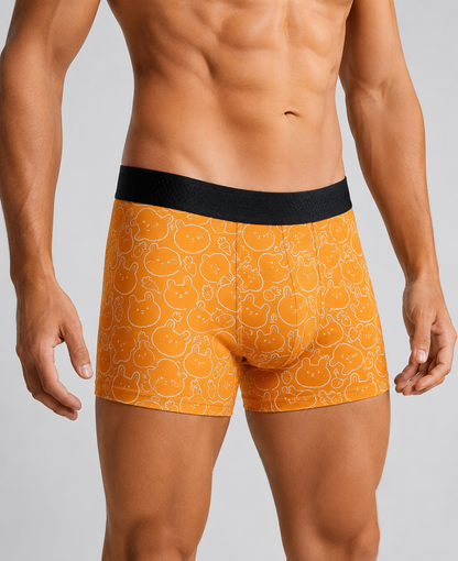 ZENVA Premium Orange Bunny Print Boxer Briefs for Men | Ultra-Soft Stretch | Breathable Everyday Underwear (PACK OF 3)