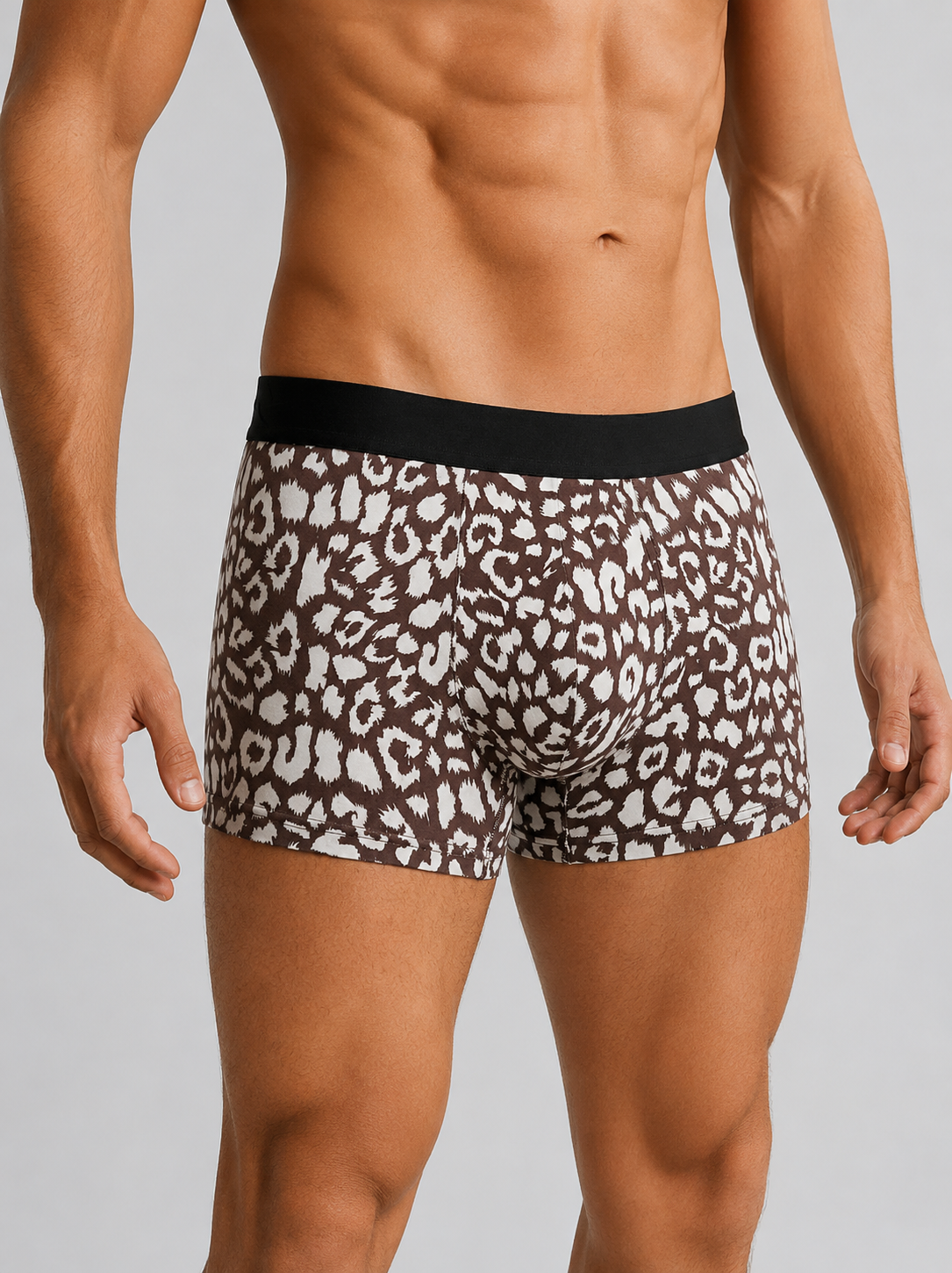 ZENVA Premium Men's Leopard Print Boxer Briefs – Brown & White | Ultra Soft, Breathable & 4-Way Stretch (PACK OF 3)