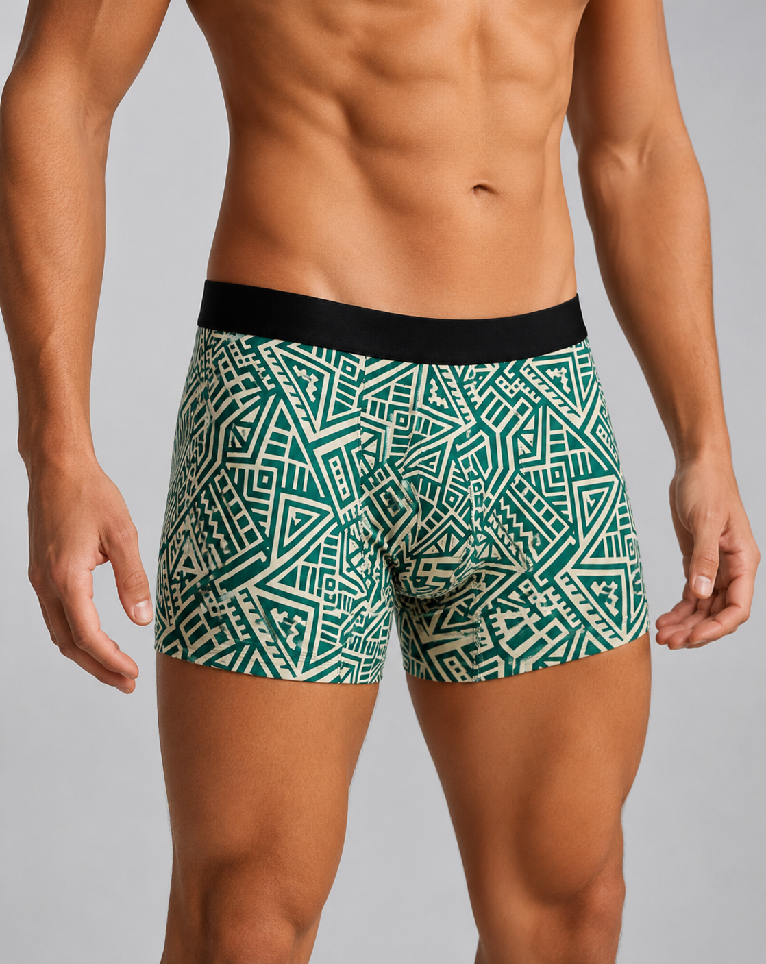 ZENVA Forest Green Tribal Print Boxer Briefs for Men | Ultra-Soft Stretch | Premium Performance Underwear (PACK OF 3)