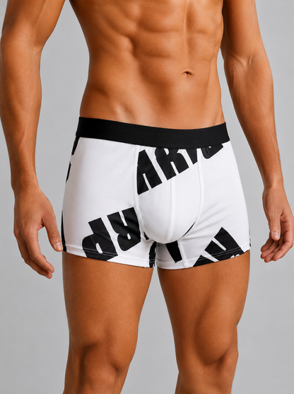 ZENVA Premium Men's Graphic Print Boxer Briefs – White & Black | Ultra Soft, Breathable & 4-Way Stretch (PACK OF 3)