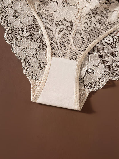 Luxury Floral Lace Bikini Panties – Ultra Soft Sheer Fit (Pack of 3)