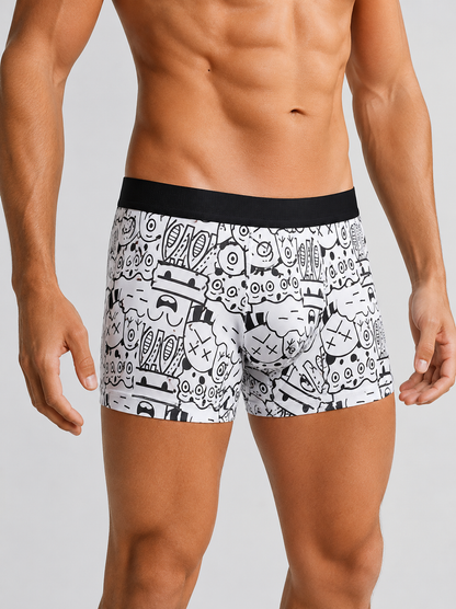 ZENVA Premium Grey Doodle Print Boxer Briefs for Men | Ultra-Soft Stretch | Breathable Everyday Underwear (PACK OF 3)