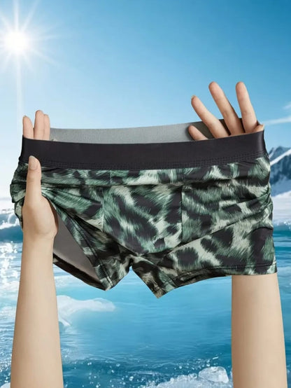 ZENVA Premium Men's Abstract Animal Print Boxer Briefs – Black & Mint Green | Ultra Soft, Breathable & 4-Way Stretch (PACK OF 3)