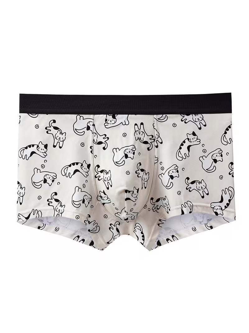 ZENVA Men’s Printed Boxer Brief – White Cartoon Doodle Print with Black Waistband (PACK OF 3)