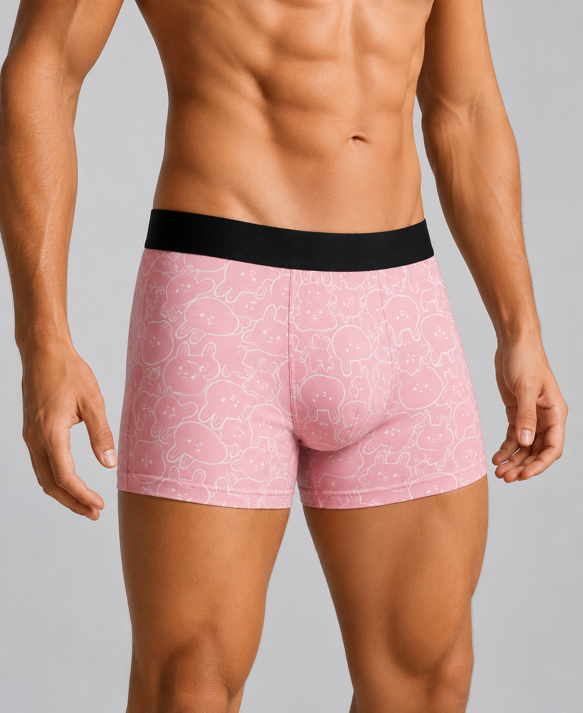 ZENVA Premium Men's Pink Cartoon Print Boxer Briefs – Ultra Soft, Breathable & 4-Way Stretch