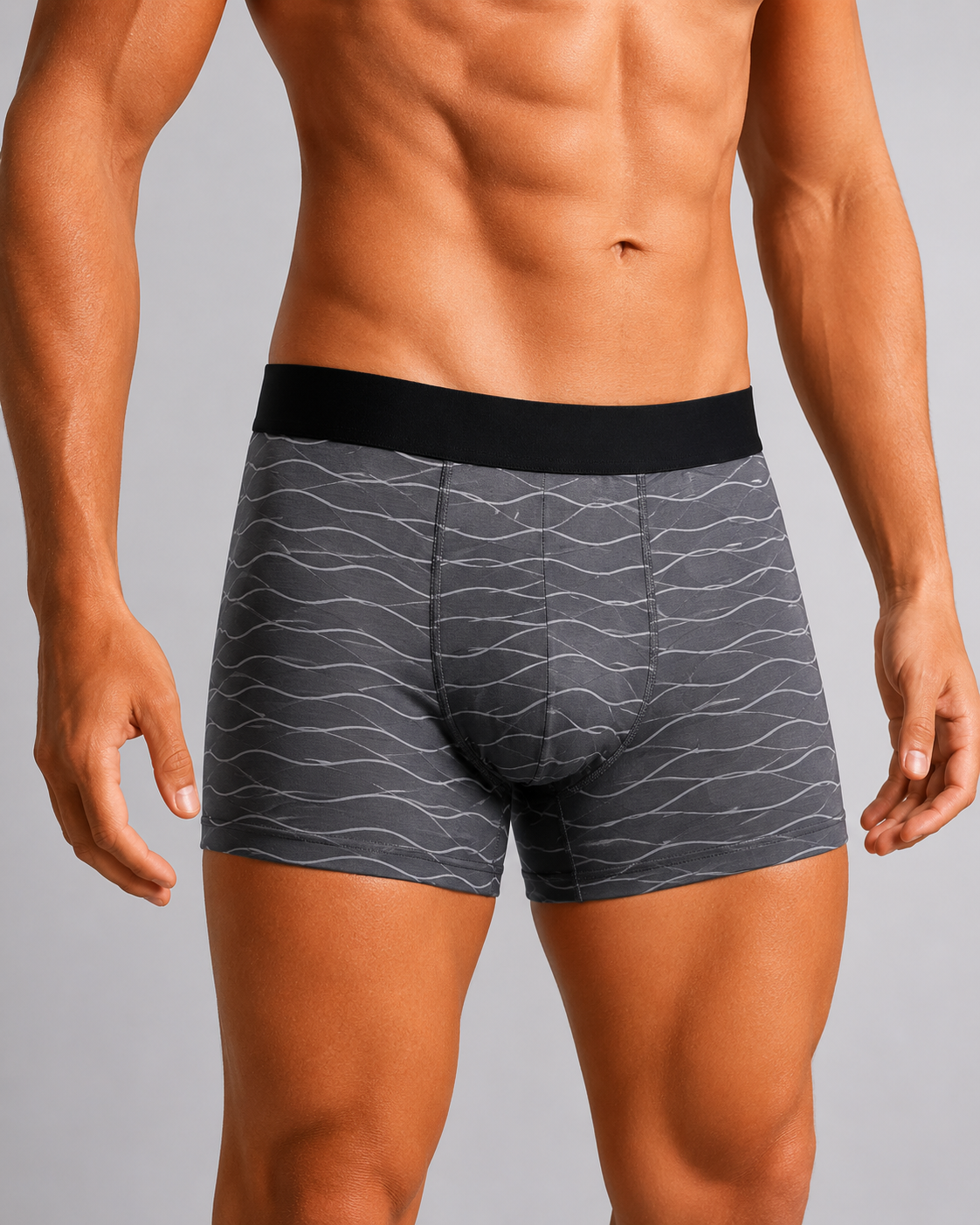 ZENVA Steel Grey Wave Print Boxer Briefs for Men | Ultra-Soft Stretch | Breathable Performance Underwear (PACK OF 3)