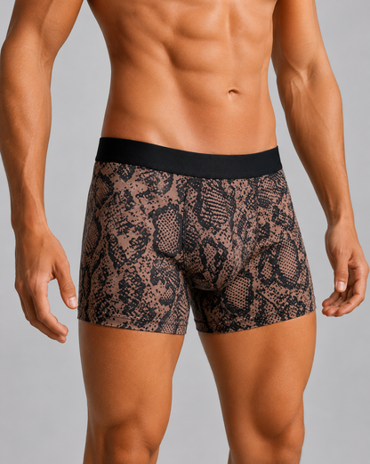 ZENVA Premium Python Print Boxer Briefs for Men | Ultra-Soft Stretch | Breathable Everyday Comfort | Mid-Rise Performance Underwear (PACK OF 3)