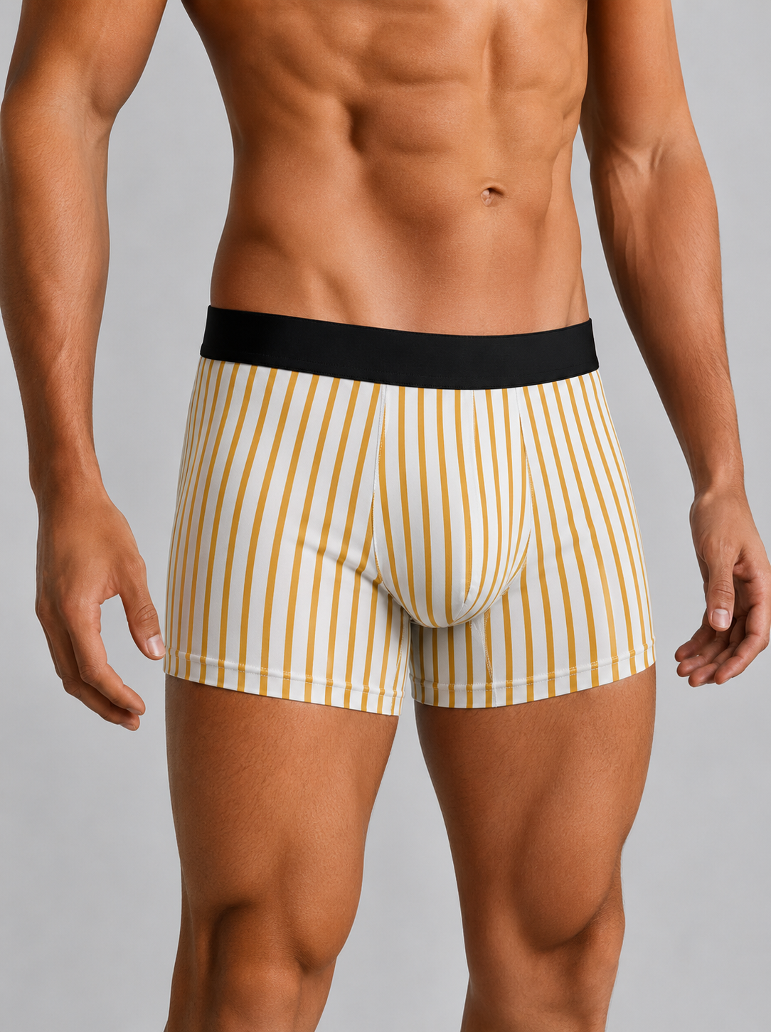 ZENVA Premium Men's Striped Boxer Briefs – White & Mustard Gold | Ultra Soft, Breathable & 4-Way Stretch (PACK OF 3)