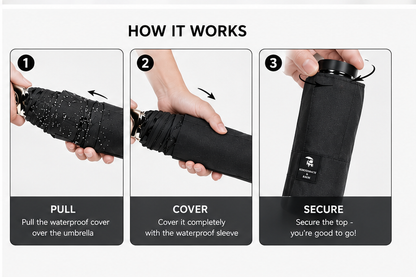 Smart Waterproof Umbrella with Hidden Cover, Premium Compact Waterproof – No-Drip Cover