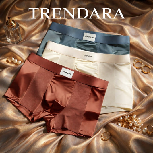Premium Ice Silk Textured Boxer Briefs, Soft Breathable Underwear with Smooth Elastic Waistband (Pack Of 3)