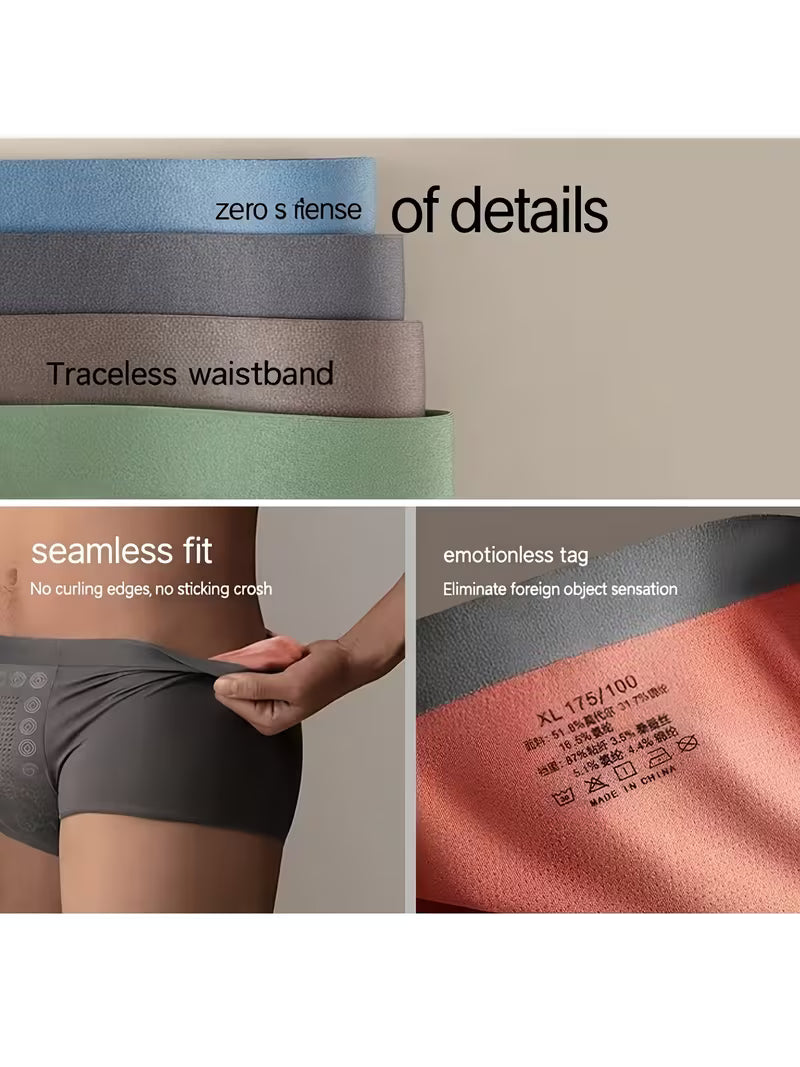 New High-Quality AB Dual-Color Fashion Ice Silky Fiber Fabric Men's Boxer Briefs, Quick-Dry Breathable Seamless Contrast Color Men's Underwear (Pack Of 3)