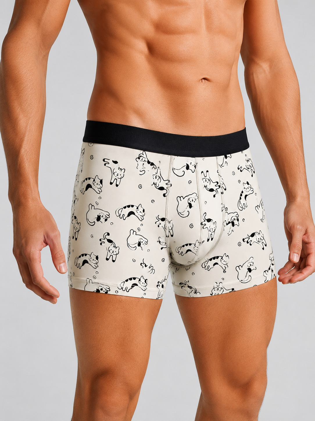 ZENVA Men’s Printed Boxer Brief – White Cartoon Doodle Print with Black Waistband (PACK OF 3)